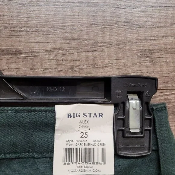 NEW Big Star Alex Skinny Jeans Size 25 Womens Dark Emerald Green Denim Mid Rise - Picture 13 of 16